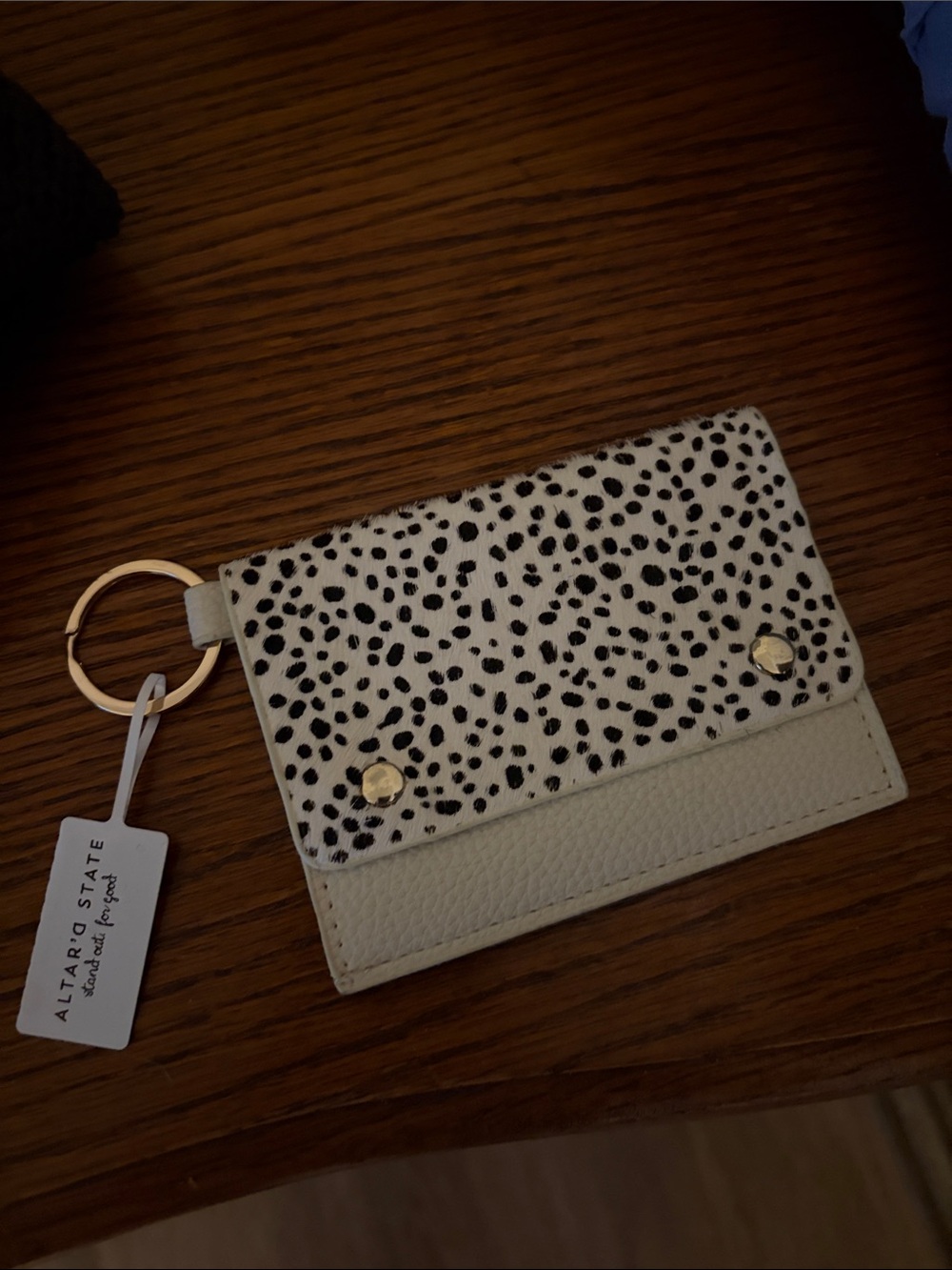 Altar'd State Black & White Spotted Card Holder with Gold Keyring